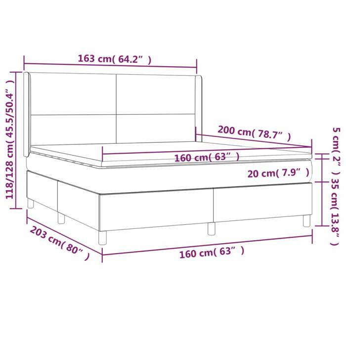 VidaXL Slat Bed Base with Mattress and LED, Upholstered Bed, Double Bed, Adult Bedroom Interior Bed, 3138171