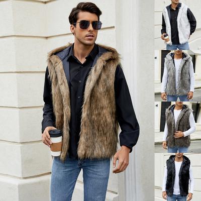 Winter-Kunstpelz-Weste für Herren Pelzige Kapuzen-Ärmellose Mäntel Kunstpelzjacke Mit Taschen Herren Warmer Flauschiger Trenchcoat Kunstpelzjacken Weste Mit Kapuze
