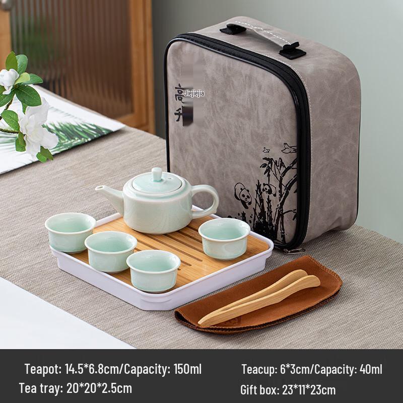 OIMG Tenmoku Ge Kiln Portable Travel Tea Set