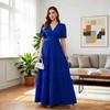 European and American Cross-border Foreign Trade New Women's Clothing Elegant Splicing Skirt Solid Color Short Sleeve High Waist Long Dress Dress 