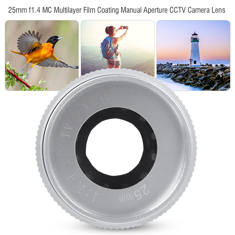 Optical Glass 25mm f1.4 MC Multilayer Film Coating Manual Aperture CCTV Camera Lens for Mirrorless Cameras