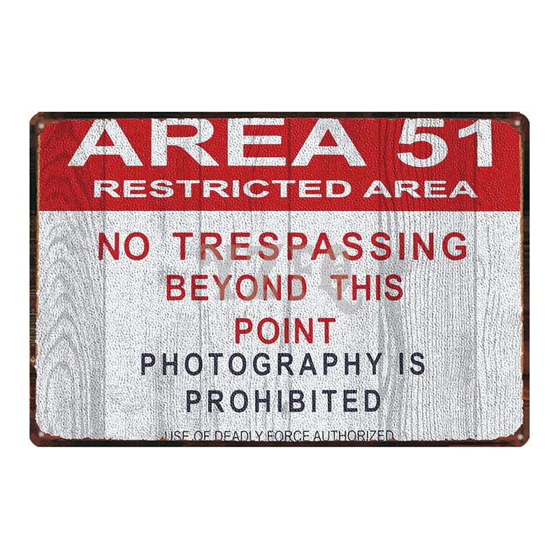 Area 51 Warninng No Trespassing  Retro Metal Sign  Wall kitchen  Home Art Vintage Decor Metal Poster 30X20CM DU-2853