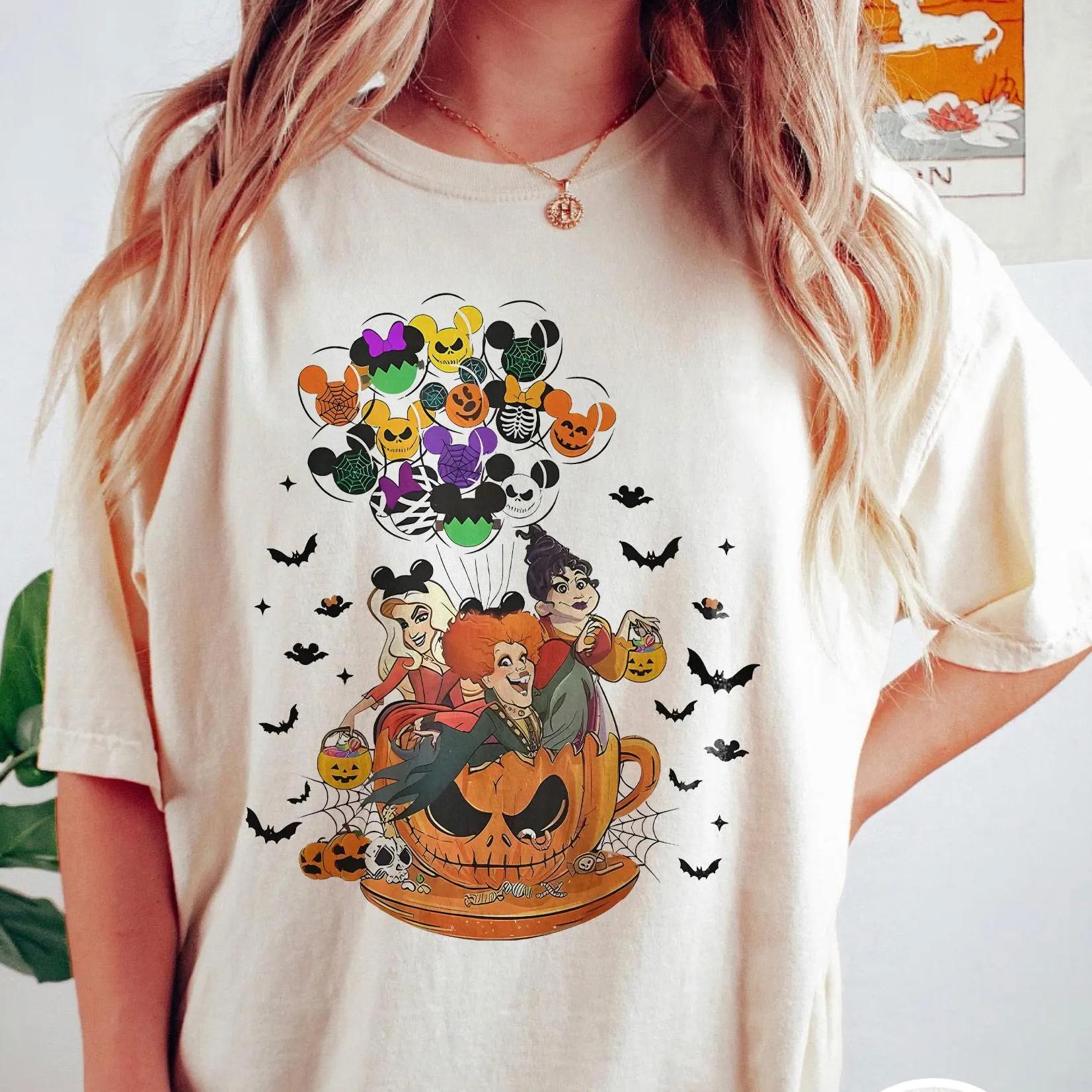 Retro Hocus Pocus Teacup Balloon Shirt Sanderson Sisters Tshirt Scary Movie land Halloween Trip Gift S