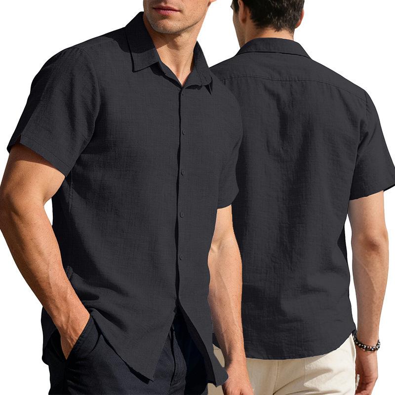 Men's Cardigan Button-down Short-sleeved Shirt Hawaiian Solid Color Lapel Casual Business Shirt