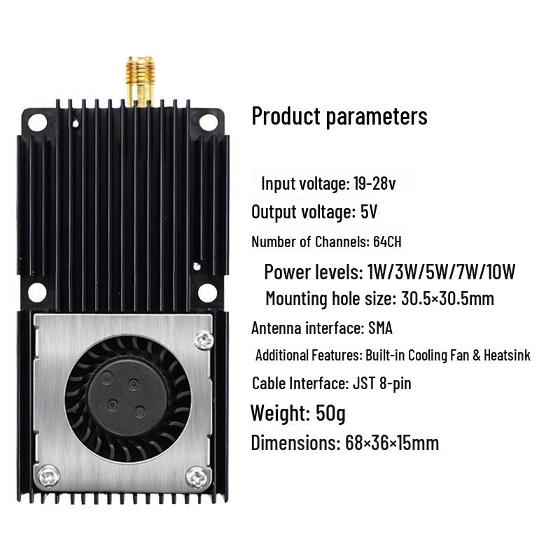 10W 64CH 7.2GHz High-Power FPV Video Transmitter for Racing Drones