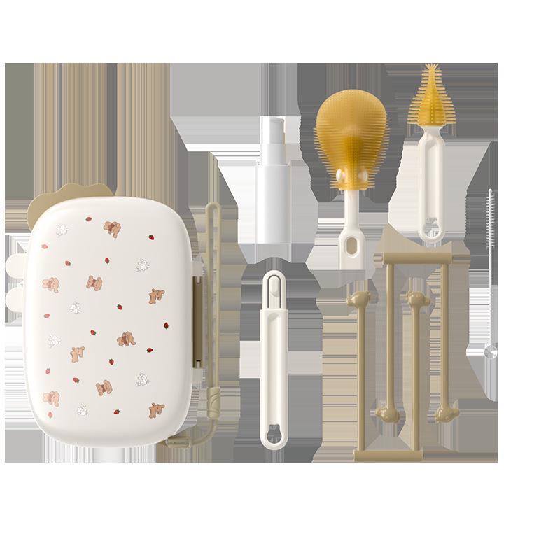 Portable Baby Bottle and Nipple Brush Set with Storage Box - Silicone Cleaning Tool