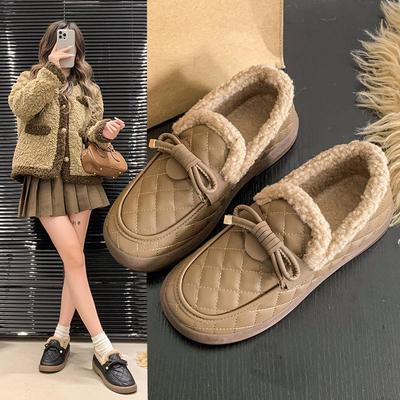 Damen Fröschchenstil Samt Pelzschuhe - D-612: Herbst/Winter Warme Bequeme Baumwoll-Hausschuhe.