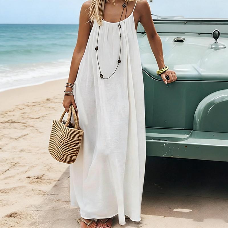 Damen Spaghetti-Träger Lässiges lockeres Resort-Kleid