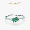 Ailmay 925 Silver Elegant Green Enamel Rectangular Zircon Finger Ring Stackable Party Jewelry For Women Gift