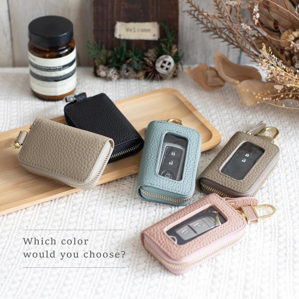 [QUARE] Smart Key Case, Genuine Leather, with Window, Lightweight, Small,