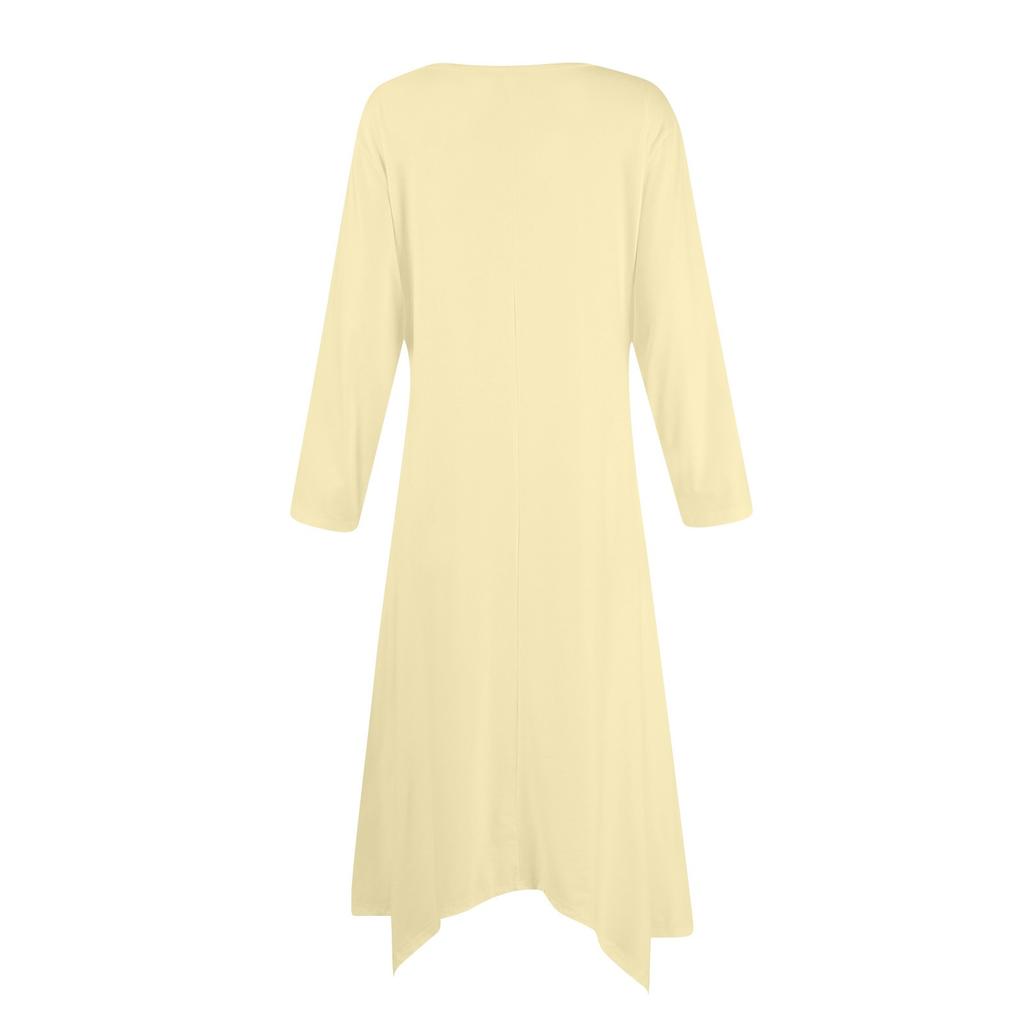 Rochie Midi Casual de Modă pentru Femei, cu Gât Rotund, Mânecă Lungă, Culoare, Tiv Neregulat