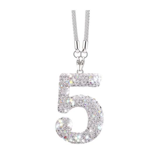 Bling Car Rear View Mirror Accessories Rhinestone Numbers Hanging Ornament 0-10 Automotive Interior Pendant for Women