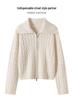 Women's Double Zipper Wool Coat - Retro Cable Knit Long Sleeve Cardigan with Lapel