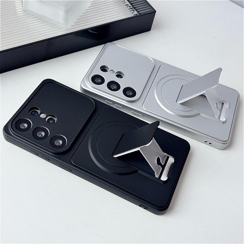 Large-Window Magnetic Case With Holder For Samsung Galaxy S26 S25 S24 S23 Ultra Plus S23 FE For Magsafe Wireless Charging Cover