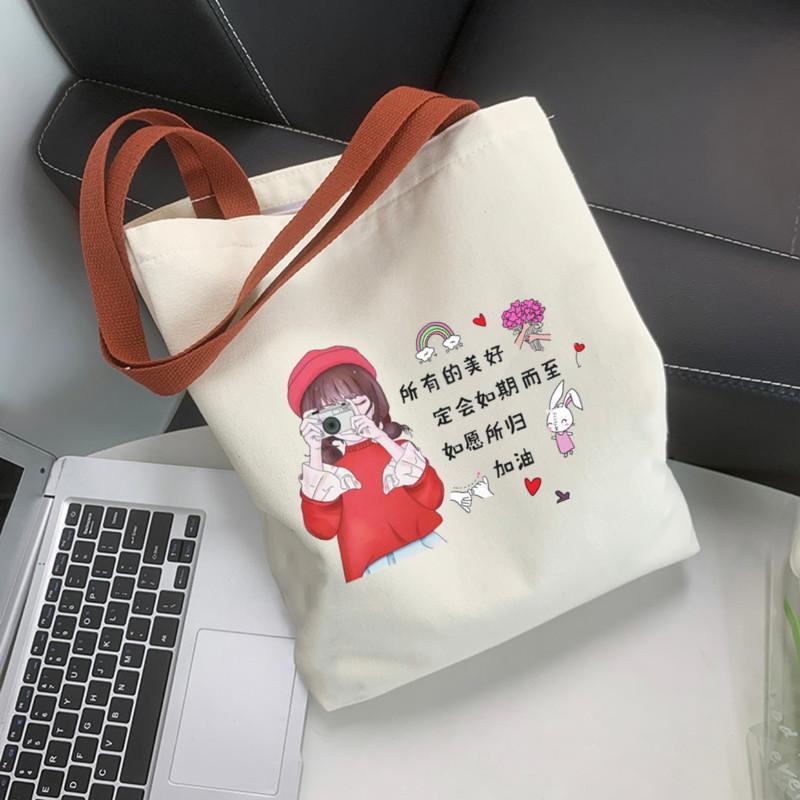 New Canvas Bag Female Student Cartoon Letter Shoulder Bag Mommy Bag Baby Bag Canvas Portable Mother and Baby Bag Cloth Bag