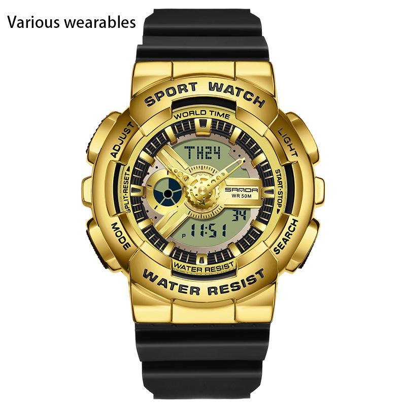 Reloj electrónico con movimiento sincrónico y doble pantalla para hombre, con función de luz manual y personalidad creativa.