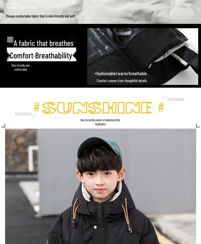 Boys' Winter Mid-Length Cotton Coat 2024 - Thick, Trendy Down Jacket for Kids