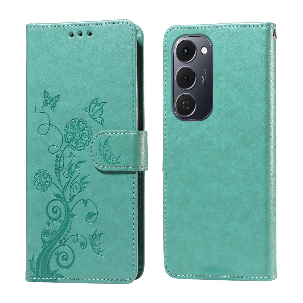For TECNO Spark 40 Pro+ 4G Leather Case Butterfly Floral Imprint Wallet Stand Cover