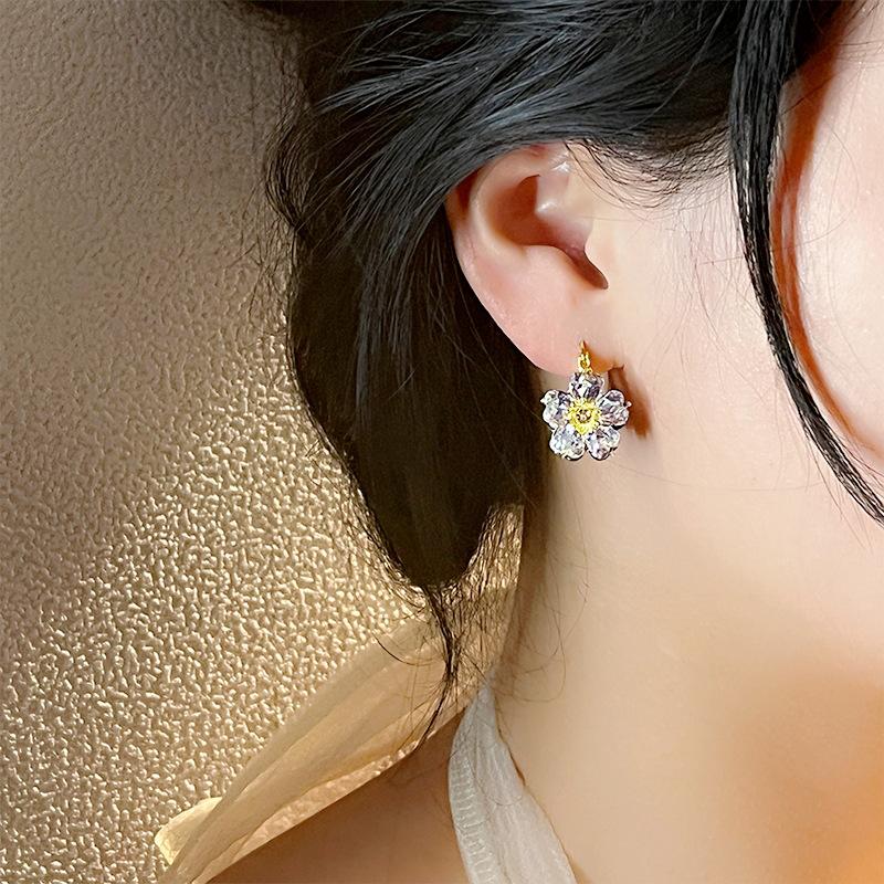 Super Fairy Temperament Double-Sided Opal Earrings Zircon Flower Ear Buckles Premium Earrings