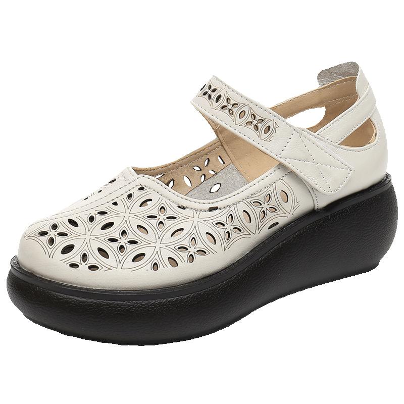 Fashion GKTINOO 2025 Spring Summer Hollow Genuine Leather Shoes Sandals Platform Increase Shoes Wedges High Heels Large Size Women Shoes