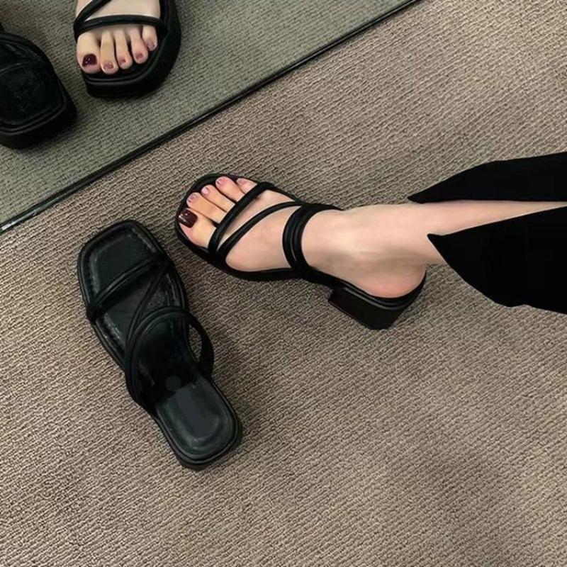 Chunk-heeled Shoes High-heeled Sandals Versatile Women's Shoes New Thick-soled Slippers