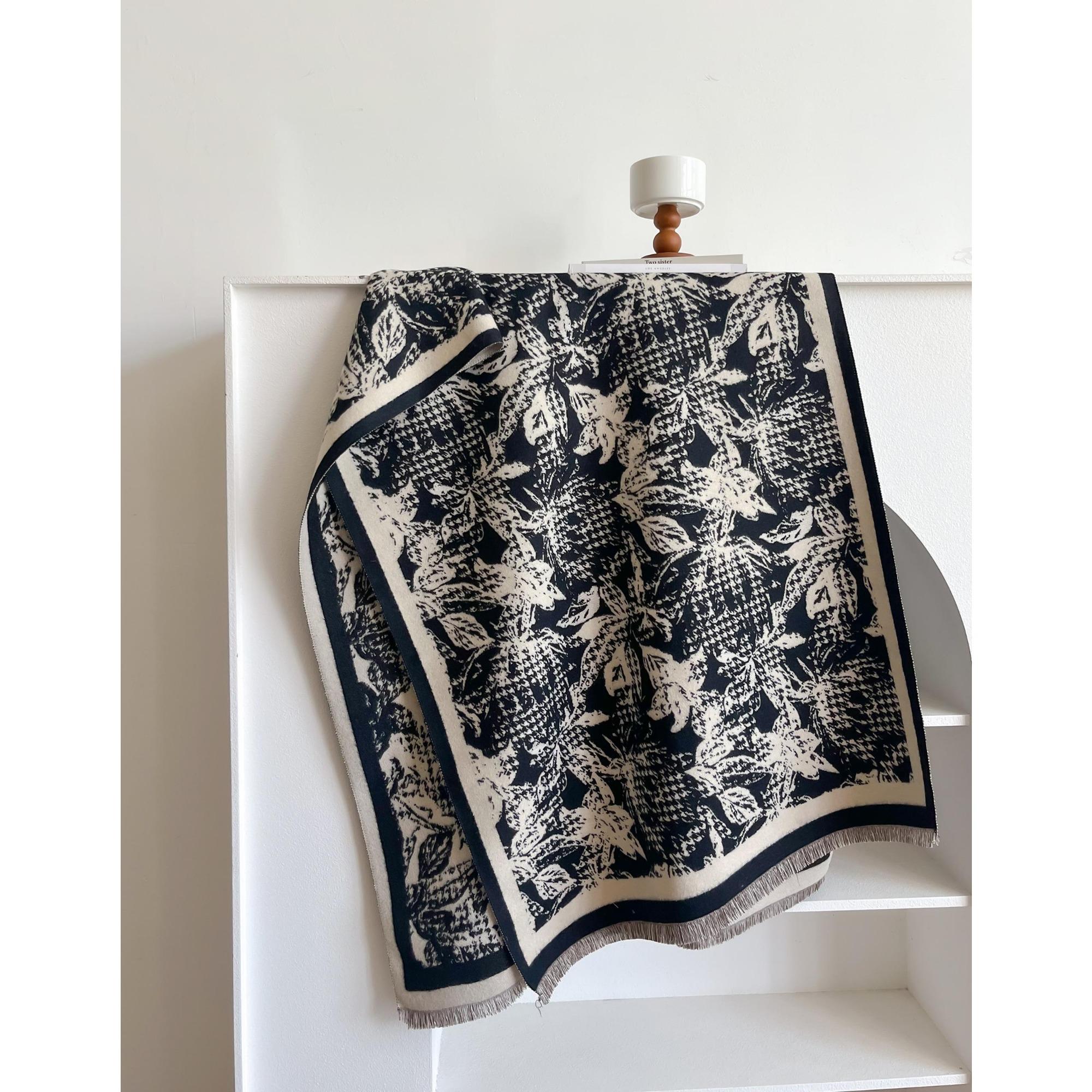 

Женские шарфы из пашмины с узором «гусиная лапка», бахрома, зимние теплые модные бренды, дизайнерские кашемировые двусторонние шарфы, одеяла, мягкие шали