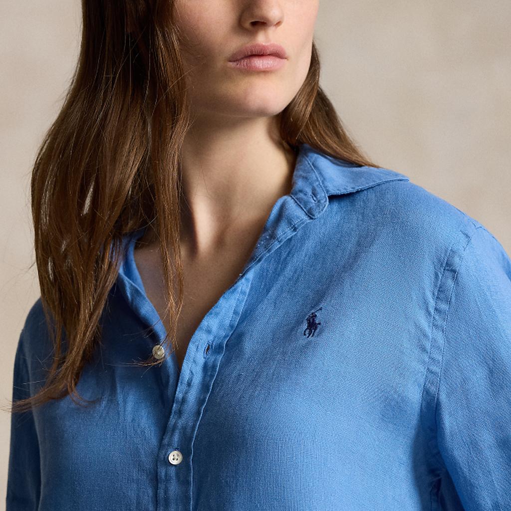 Polo Ralph Lauren Ss24 Solid Logo Embroidered Loose Long Sleeve Shirt Women Shirts Blue WMPOSHTNDO20615-400