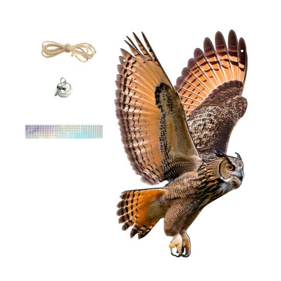 

Подвесная Поддельная Сова 2D Плоский Чучело Совы со Светоотражающей Лентой Украшение Орла с Колокольчиком для Отпугивания Голубей от Окна для Балкона Патио Заднего Двора D