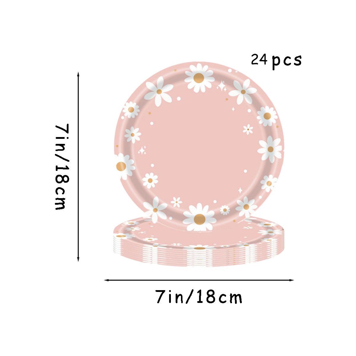 

24 шт. одноразовая посуда с розовыми ромашками, цветочная тарелка, салфетка, соломинка, баннер, день рождения, вечеринка, детский душ, свадьба, декор Other