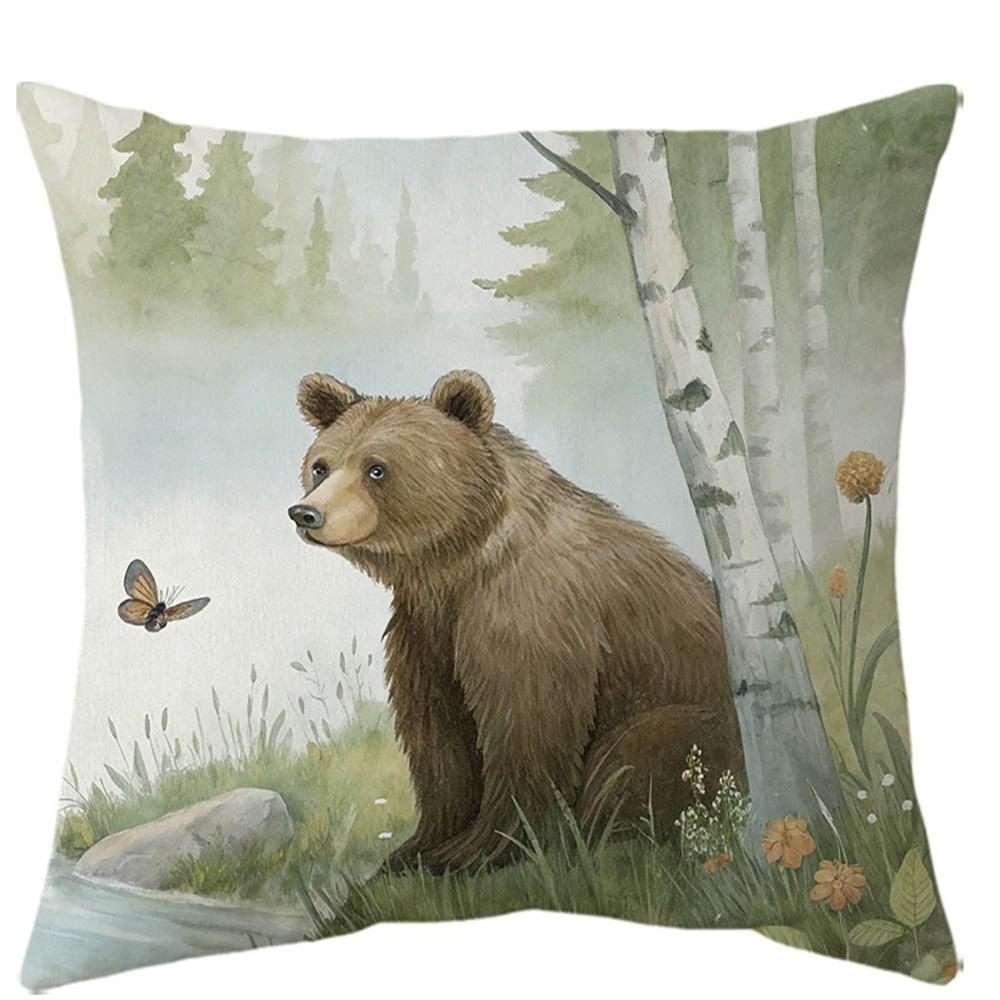 Wildlife-Printed Decorative Pillowcases: Fox, Bear, Deer, and Rabbit Designs Sofa cushion cover home room decoration