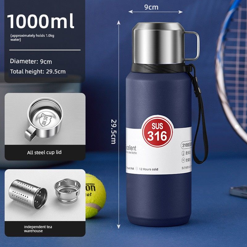 316 Stainless Steel Inner Tank Vacuum All-Steel Thermos Pot for Men, Portable Large-Capacity Thermos Cup for Outdoor Travel and Mountaineering