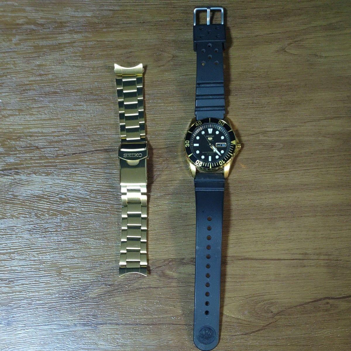 Super Rare Seiko 5 Sports Overseas Model SNZF22J1 Automatic Back Skeleton SEIKO 5 with Replacement Strap Rare Gold