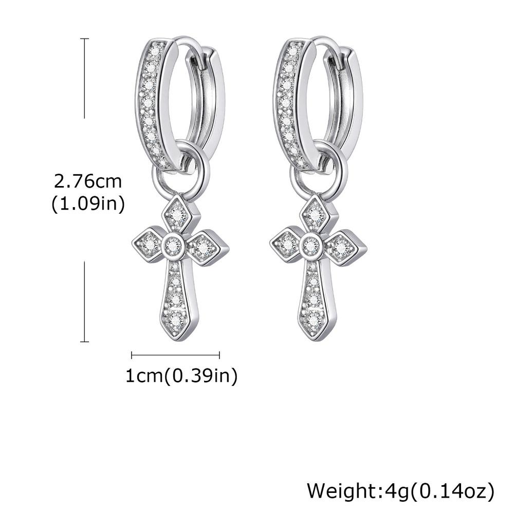 Hiphop Cross Hoop Earrings for Men Women,Crystal Zircon Inlay Metal Cross Huggies Earrings,Cool Pop Punk Jewelry Gift