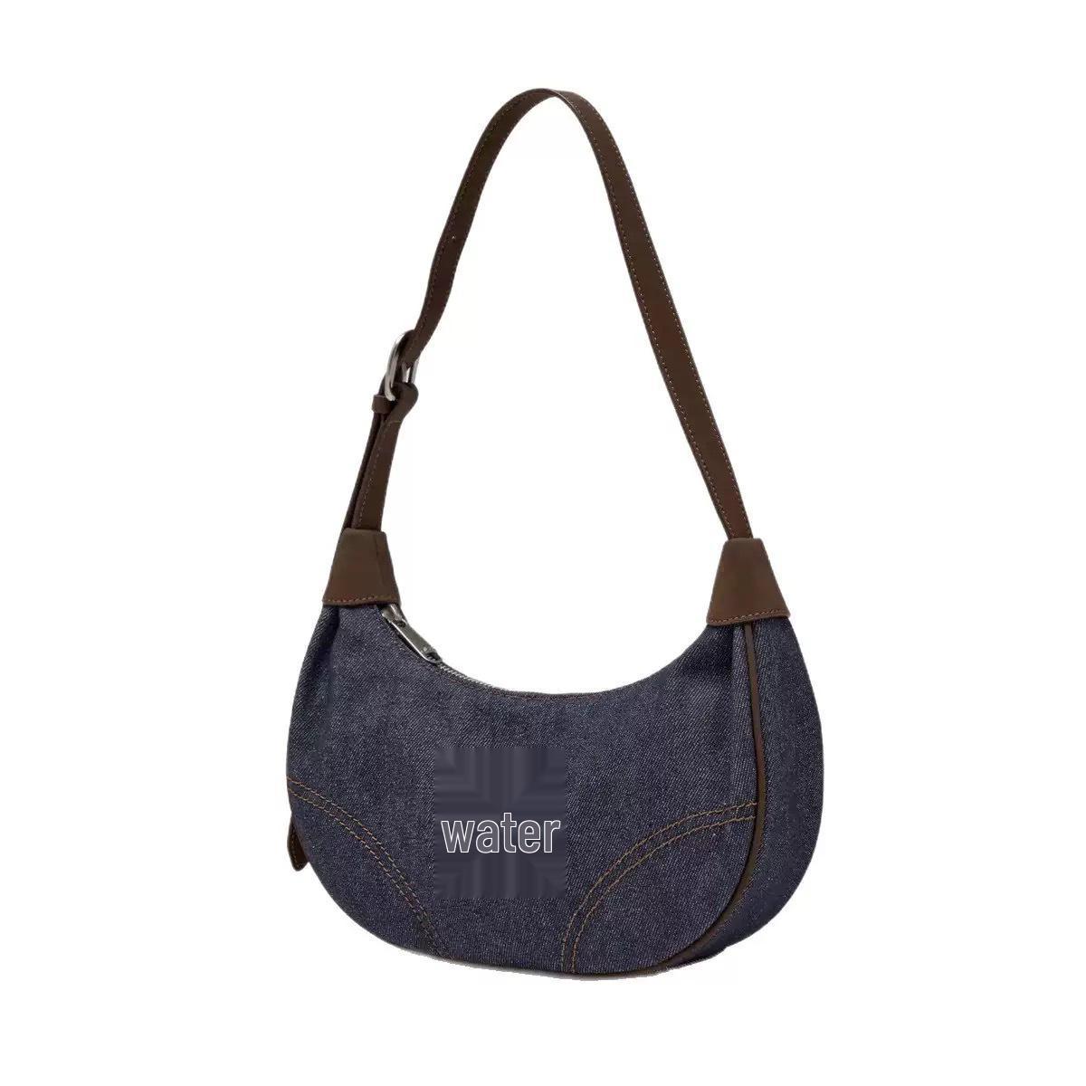 

MLB Retro Frosted Denim Crescent Crossbody Bag - Women s Large Capacity Casual Versatile Bag Single Bag