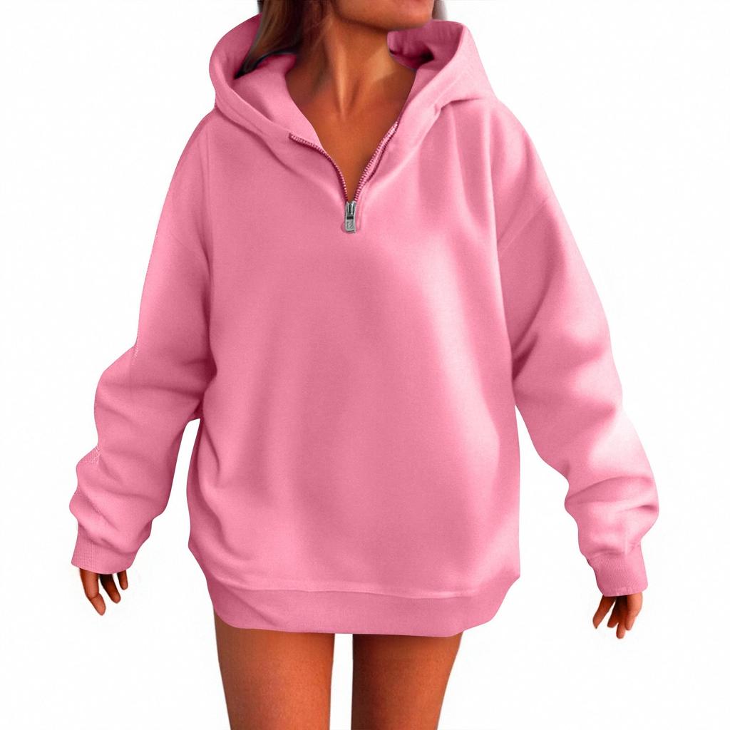 Women's Fashion Casual Long Sleeve Solid Color Hooded Sweatshirt Tops