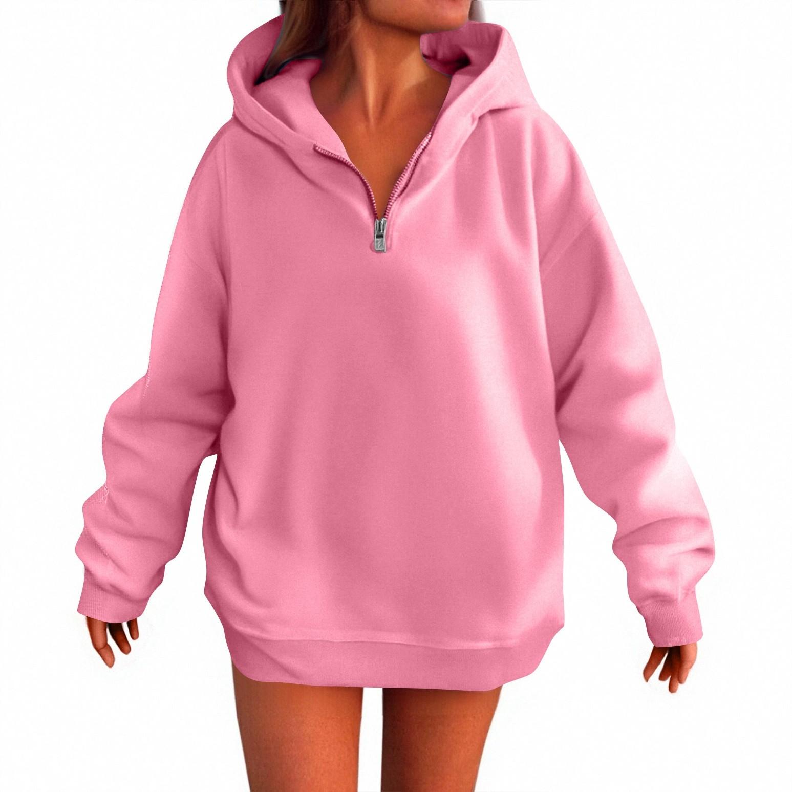 

Женская мода Повседневные толстовки с капюшоном и длинным рукавом однотонные топы XXL розовый