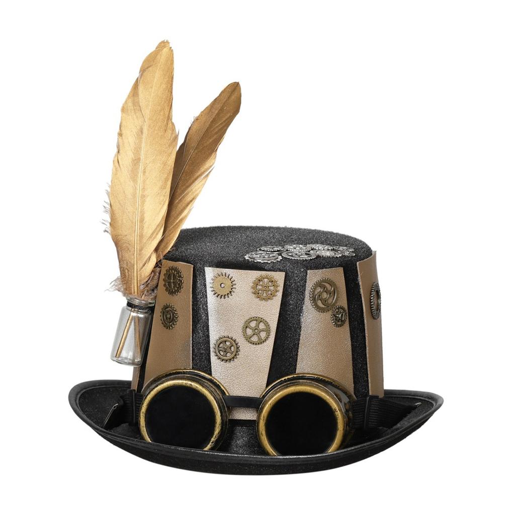 Unisex Steampunk Top Hat with Brim and Goggles Vintage Style Headwear for Costume Party Holiday Decorations Gift