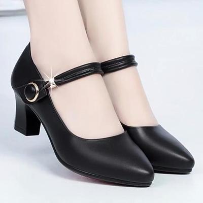 Scarpe da lavoro professionali con tacco alto da donna, scarpe con tacco spesso, scarpe da donna in pelle con fibbia, scarpe comode