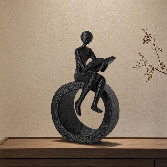 Jijijing 3D Printed Reading Figurine, Abstract Reader Statue for Home Decor, Modern Minimalist Sculpture Bookshelf Desk Office Ornament