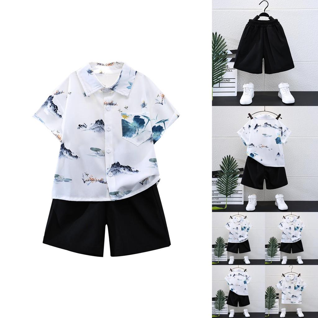 Trendy Summer Childrens Outfit For Boys Featuring Soft Cotton Short Sleeve Shirt And Shorts Set