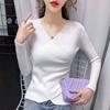 V-neck Long-sleeved Sweater Knit Sweater  Slim Slimming Side Button with Solid Color Bottoming Top Sweater