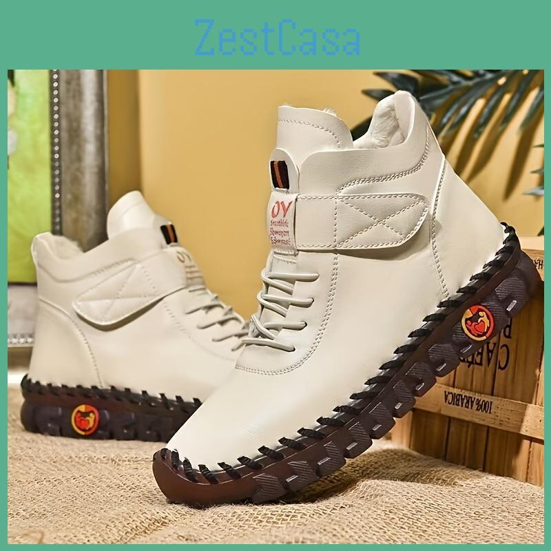 Womens Winter Top Autumn High Flat Sneakers Solid Color Lace Up Hook Loop Ankle Boots Casual Comfy Boots