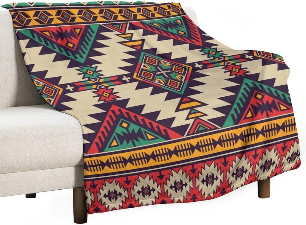 Black White Abstract Geometric Vintage Textured Boho Pattern Print Super Soft Flannel Throw Blanket for Bed Sofa