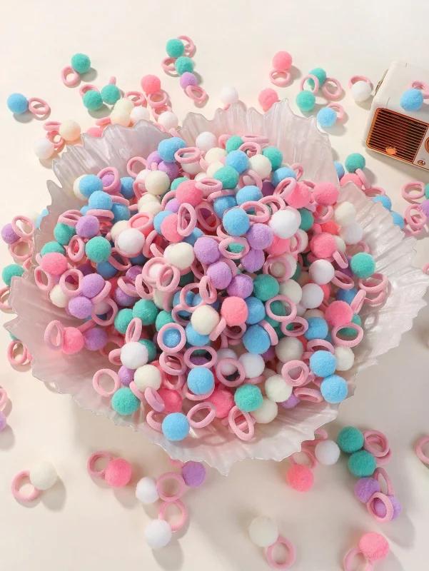 

10pcs/set Elastic Hairbands Girls Plush Ball Rubber Band for Children Sweets Scrunchie Hair Ties Clip Baby Hair Accessories