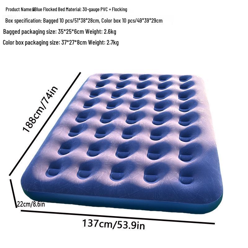 Single Outdoor/Indoor Inflatable Camping Mattress with Flocking