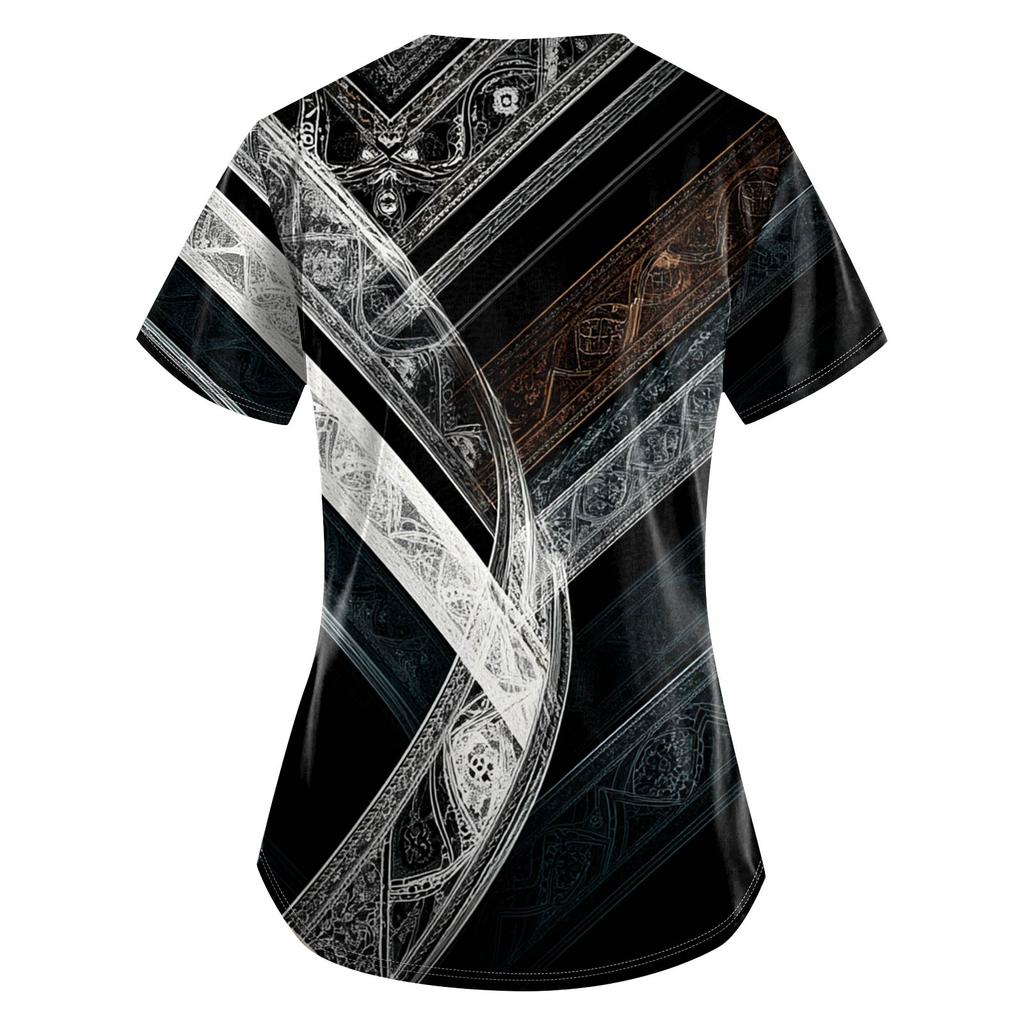 Pracovní uniforma s potiskem nadměrných velikostí pro ženy Potisk s výstřihem do V Krátký rukáv Zábavná trička Pracovní oblečení Tričko s kapsami