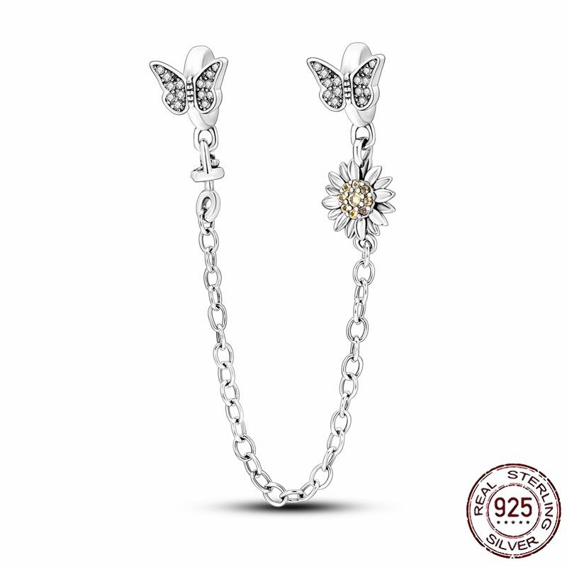 Stříbrný Křišťálový Pavé Bezpečnostní Řetízek Pevný Klip Pramen Přívěsek Vhodný pro Ženy Náramek Stříbrné Šperky Párty Narozeninový Dárek