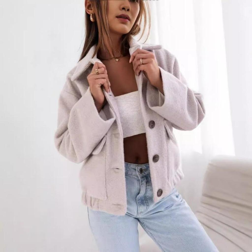 New Winter Simple and Fashionable Solid Color Single-breasted Solid Color Woolen Coat for Women