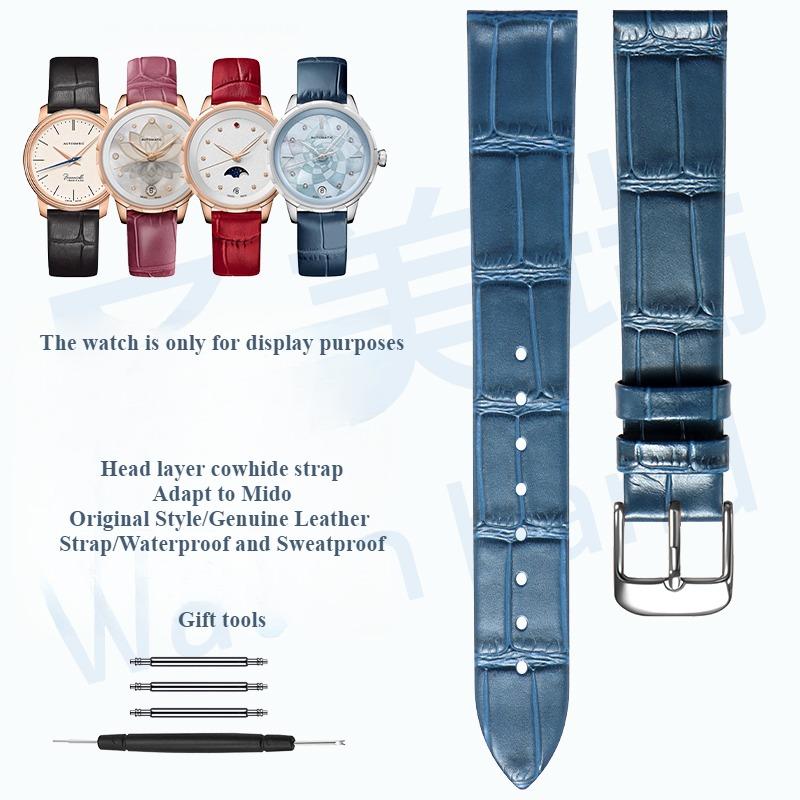 Leather watch strap women for Original MIDO BARONCELLI M027 M007 BELLUNA M024 RAINFLOWER M043 Top layer of cowhide watchband