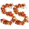 Harvest Wreath With Artificial Maple Leaves Pumpkins Sunflowers On Vine Base Thanksgiving Fall Decor
